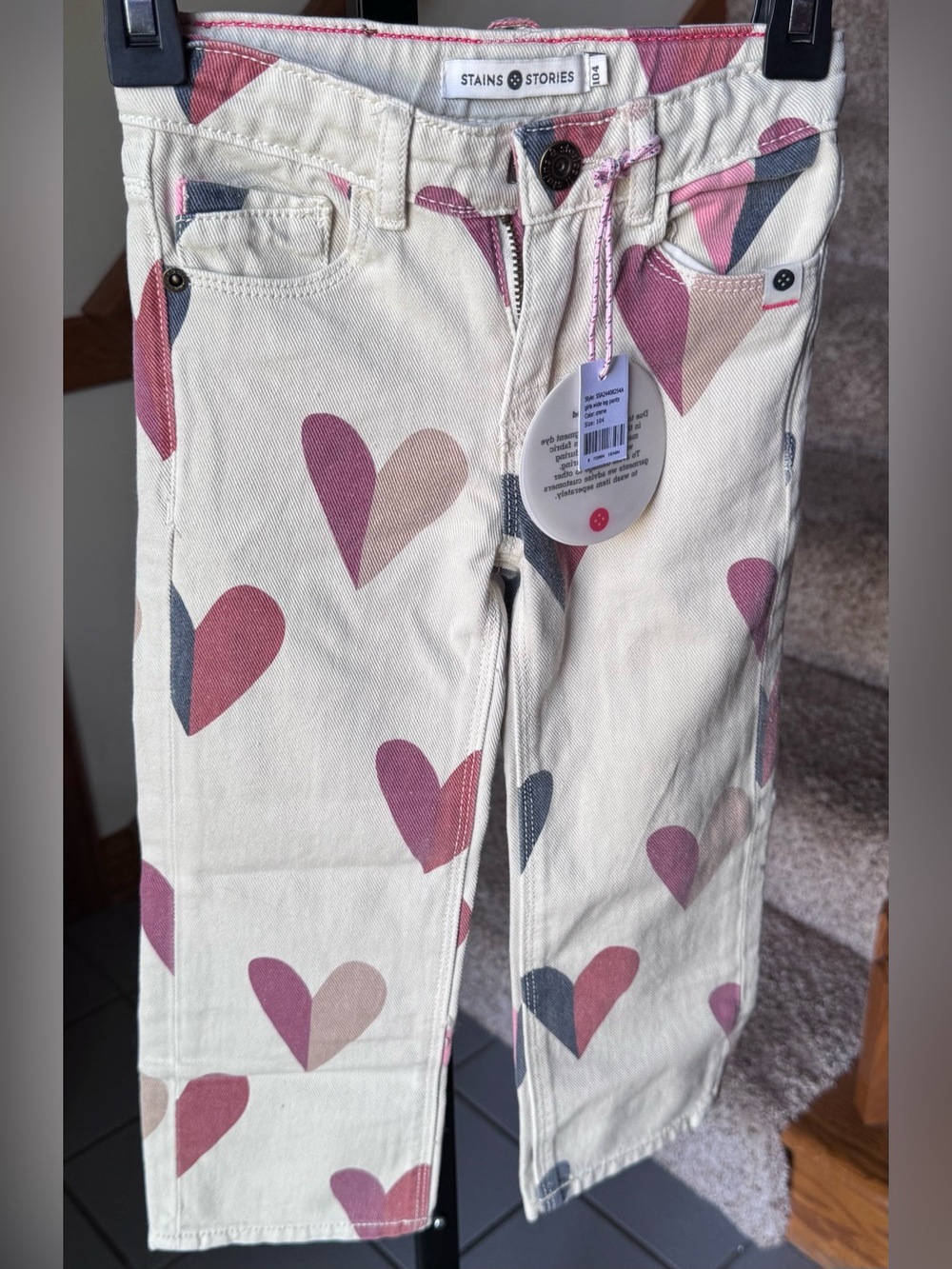NWT Girls’ Stains & Stories Heart Print Denim Pants - Sz. 104 (4) - Picture 3 of 11